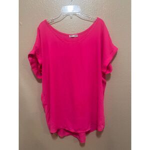 PLclon Hot Pink Top Blouse‎ Women's Short Sleeve Relaxed Fit Casual